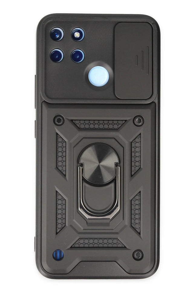 Realme C25Y Pars Lens Yüzüklü Silikon Kılıf - Siyah