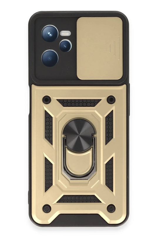 Realme C35 Pars Lens Yüzüklü Silikon Kılıf - Gold