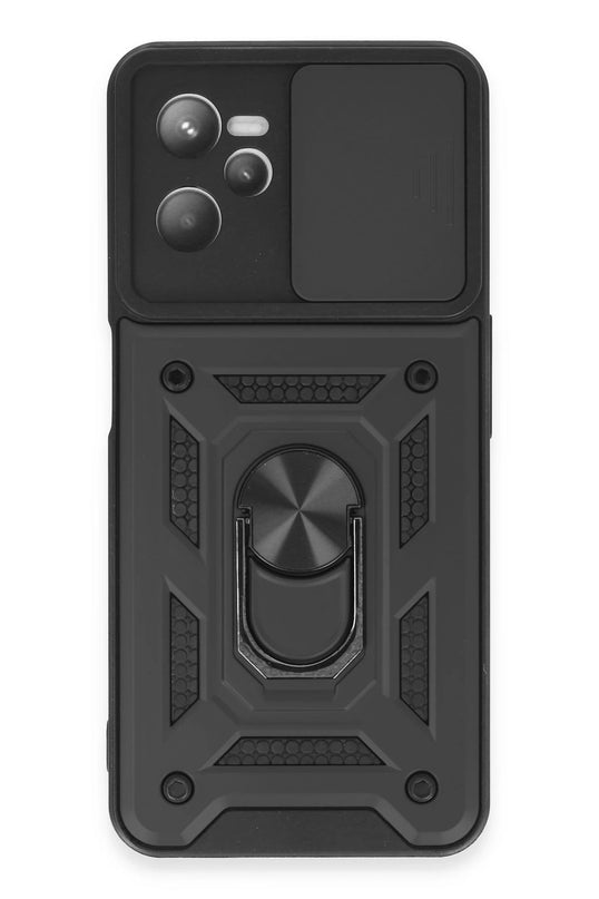 Realme C35 Pars Lens Yüzüklü Silikon Kılıf - Siyah
