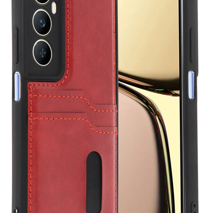 Realme C65 Sara Kartvizitli Deri Kılıf - Kırmızı