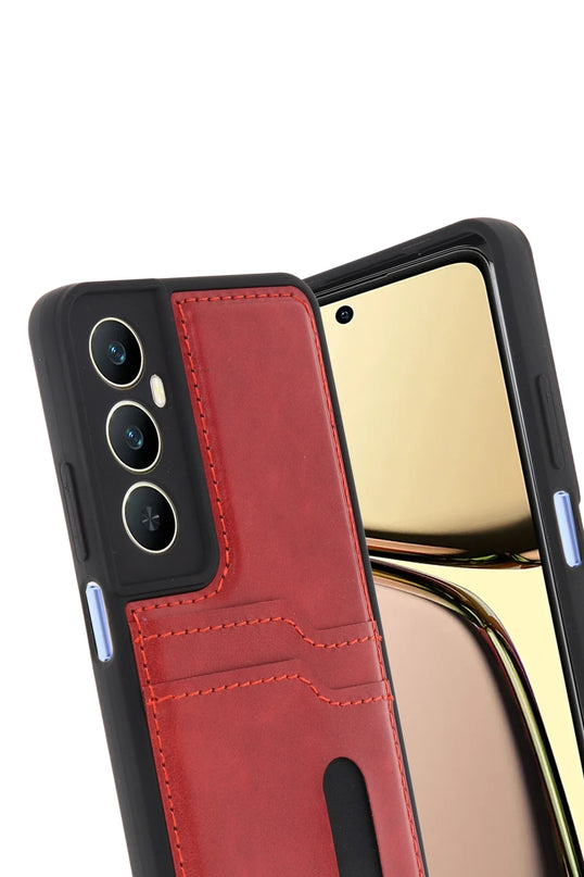 Realme C65 Sara Kartvizitli Deri Kılıf - Kırmızı 3