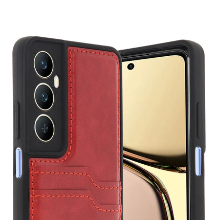 Realme C65 Sara Kartvizitli Deri Kılıf - Kırmızı 2