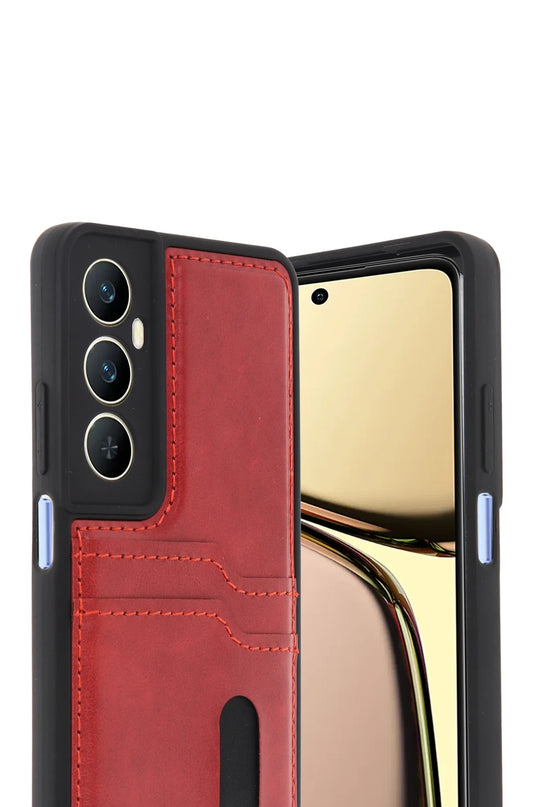 Realme C65 Sara Kartvizitli Deri Kılıf - Kırmızı 2