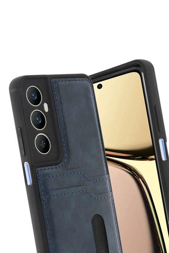 Realme C65 Sara Kartvizitli Deri Kılıf - Lacivert 3