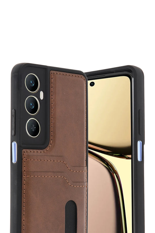 Realme C65 Sara Kartvizitli Deri Kılıf - Taba 2