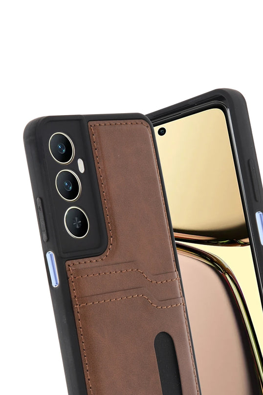 Realme C65 Sara Kartvizitli Deri Kılıf - Taba 3