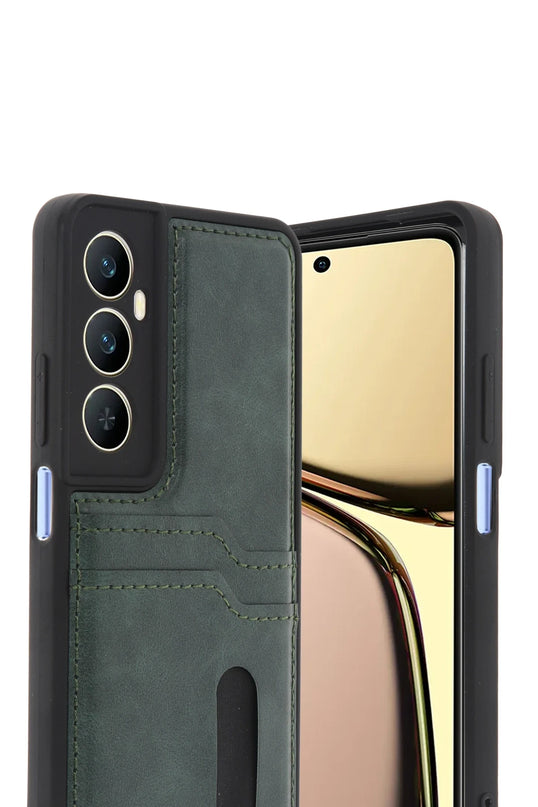Realme C65 Sara Kartvizitli Deri Kılıf - Yeşil 2