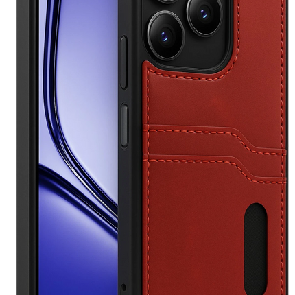Realme Note 50 4G Sara Kartvizitli Deri Kılıf - Kırmızı