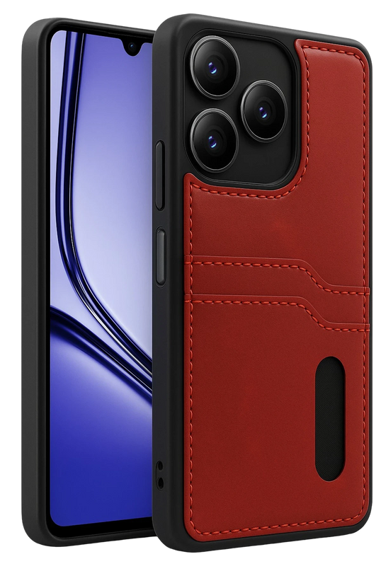Realme Note 50 4G Sara Kartvizitli Deri Kılıf - Kırmızı