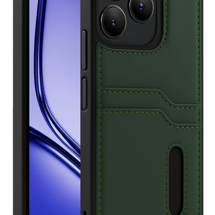Realme Note 50 4G Sara Kartvizitli Deri Kılıf - Koyu Yeşil