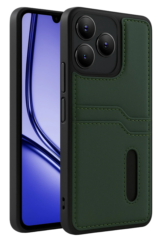 Realme Note 50 4G Sara Kartvizitli Deri Kılıf - Koyu Yeşil