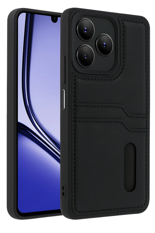 Realme Note 50 4G Sara Kartvizitli Deri Kılıf - Siyah