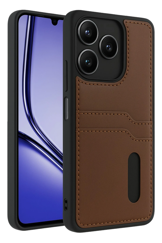 Realme Note 50 4G Sara Kartvizitli Deri Kılıf - Taba
