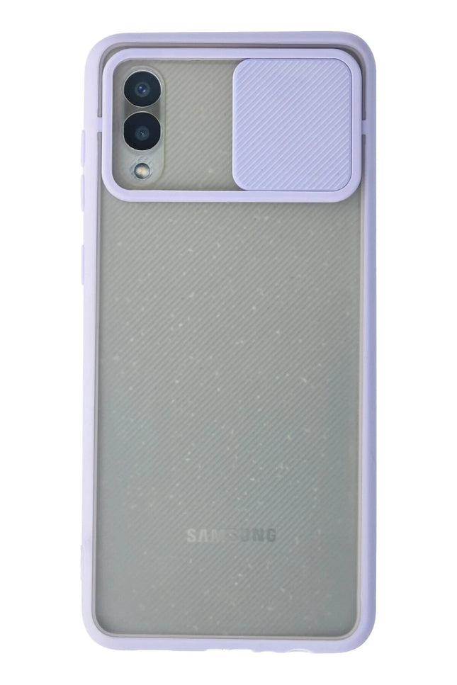 Samsung Galaxy A02 Palm Buzlu Kamera Sürgülü Silikon Kılıf - Lila
