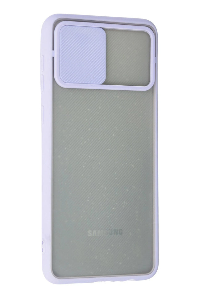 Samsung Galaxy A02 Palm Buzlu Kamera Sürgülü Silikon Kılıf - Lila 3
