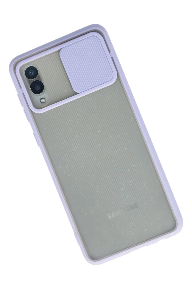 Samsung Galaxy A02 Palm Buzlu Kamera Sürgülü Silikon Kılıf - Lila 2