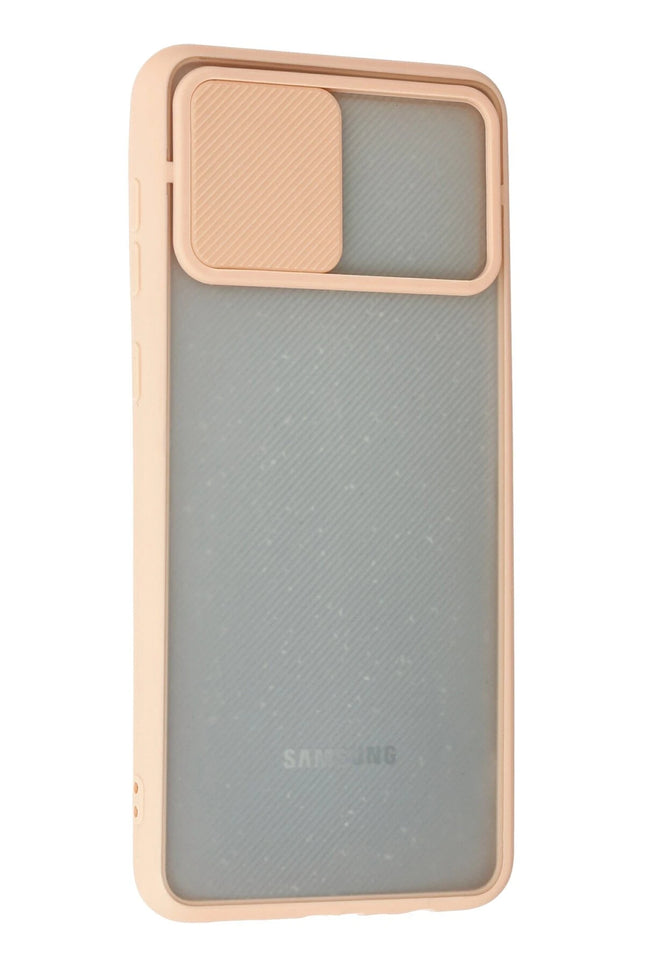 Samsung Galaxy A02 Palm Buzlu Kamera Sürgülü Silikon Kılıf - Pembe 3