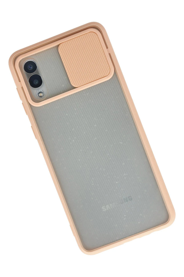 Samsung Galaxy A02 Palm Buzlu Kamera Sürgülü Silikon Kılıf - Pembe 2