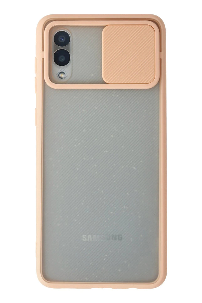 Samsung Galaxy A02 Palm Buzlu Kamera Sürgülü Silikon Kılıf - Pembe