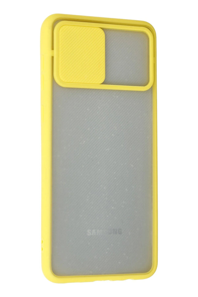 Samsung Galaxy A02 Palm Buzlu Kamera Sürgülü Silikon Kılıf - Sarı 3