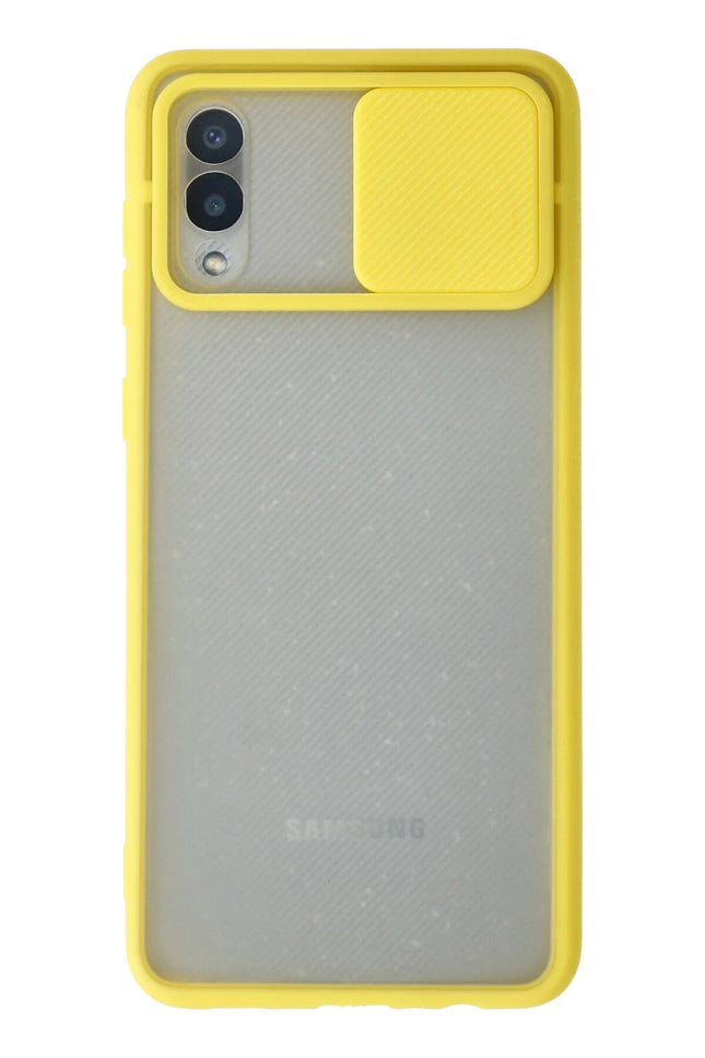 Samsung Galaxy A02 Palm Buzlu Kamera Sürgülü Silikon Kılıf - Sarı