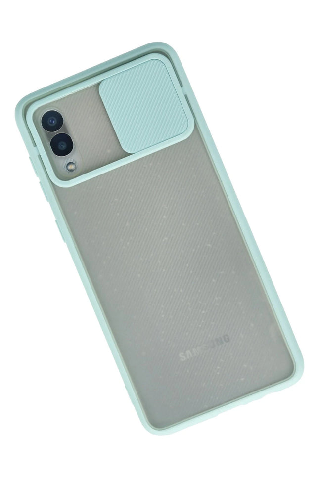 Samsung Galaxy A02 Palm Buzlu Kamera Sürgülü Silikon Kılıf - Turkuaz 2