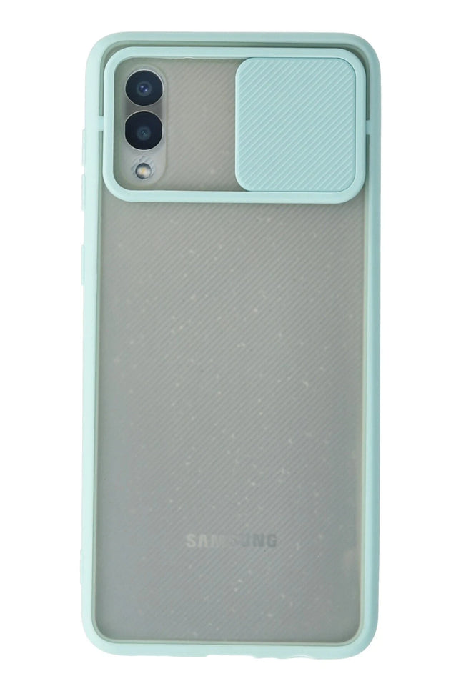 Samsung Galaxy A02 Palm Buzlu Kamera Sürgülü Silikon Kılıf - Turkuaz