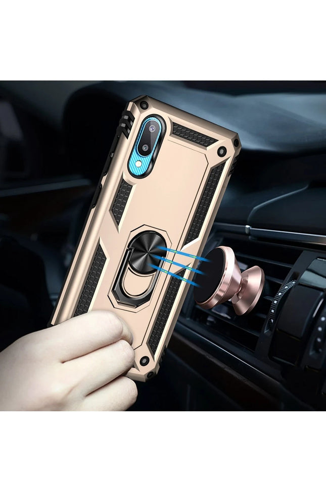 Samsung Galaxy A02 Sofya Yüzüklü Silikon Kapak Kılıf - Gold 7