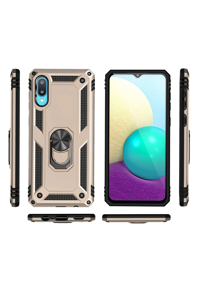 Samsung Galaxy A02 Sofya Yüzüklü Silikon Kapak Kılıf - Gold 3
