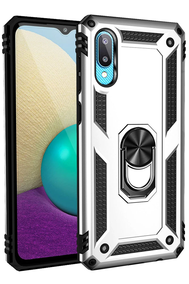 Samsung Galaxy A02 Sofya Yüzüklü Silikon Kapak Kılıf - Gümüş