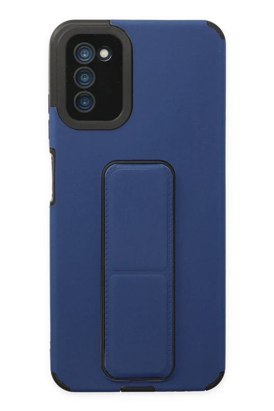 Samsung Galaxy A03S Mega Standlı Silikon Kılıf - Mavi