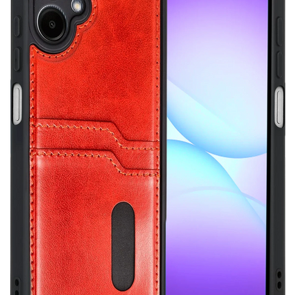 Samsung Galaxy A07 4G Sara Kartvizitli Deri Kılıf - Kırmızı