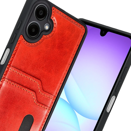 Samsung Galaxy A07 4G Sara Kartvizitli Deri Kılıf - Kırmızı 2