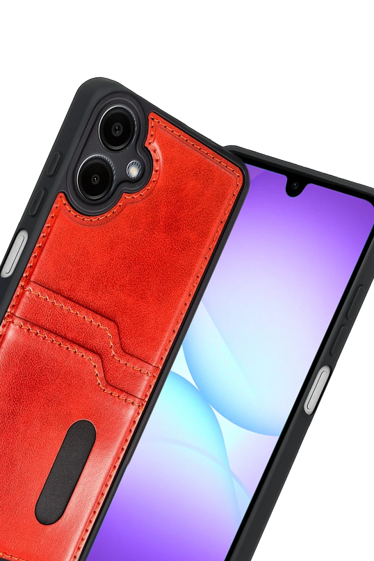 Samsung Galaxy A07 4G Sara Kartvizitli Deri Kılıf - Kırmızı 2