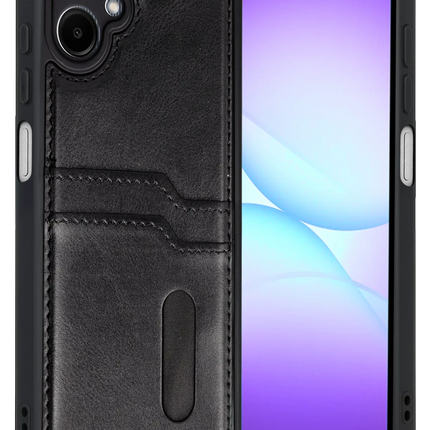 Samsung Galaxy A07 4G Sara Kartvizitli Deri Kılıf - Siyah