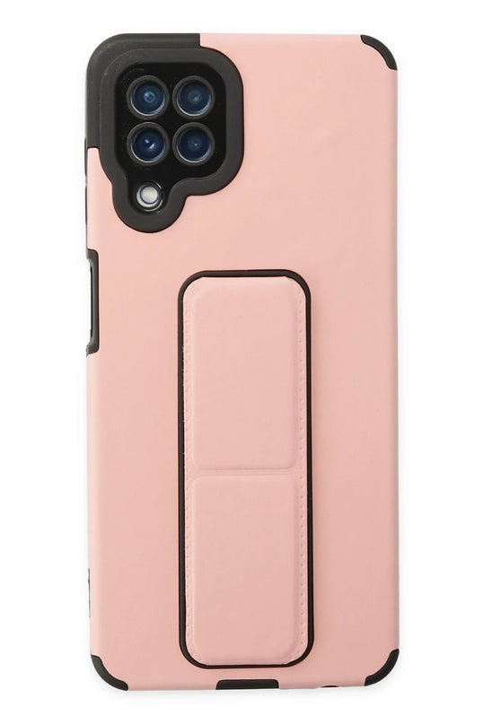 Samsung Galaxy A22 Mega Standlı Silikon Kılıf - Pudra