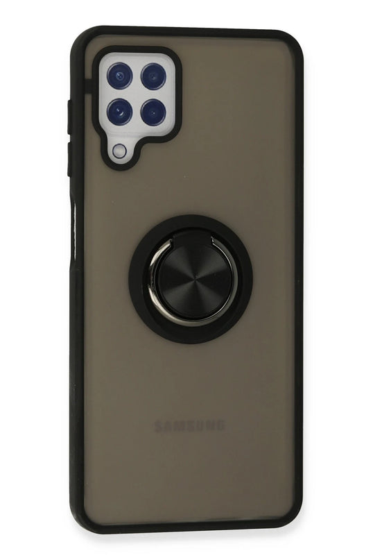 Samsung Galaxy A22 Montreal Yüzüklü Silikon Kapak Kılıf - Siyah 3