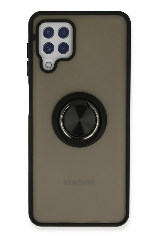 Samsung Galaxy A22 Montreal Yüzüklü Silikon Kapak Kılıf - Siyah