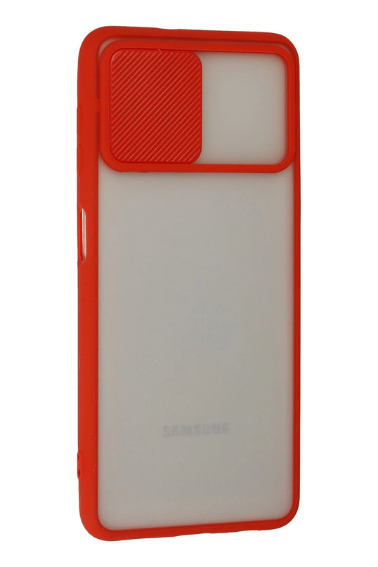 Samsung Galaxy A22 Palm Buzlu Kamera Sürgülü Silikon Kılıf - Kırmızı 2