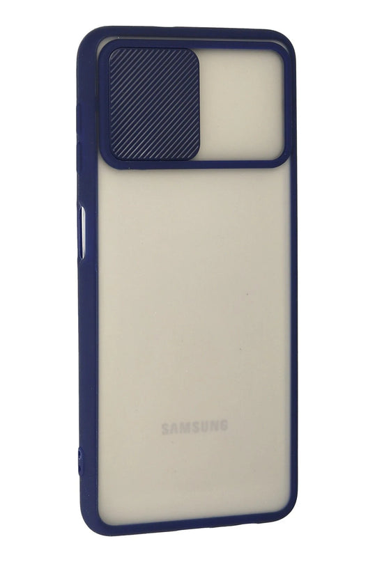 Samsung Galaxy A22 Palm Buzlu Kamera Sürgülü Silikon Kılıf - Lacivert 3