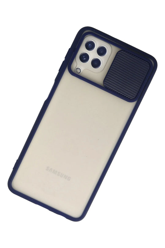 Samsung Galaxy A22 Palm Buzlu Kamera Sürgülü Silikon Kılıf - Lacivert 2
