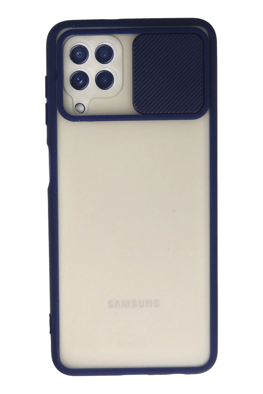 Samsung Galaxy A22 Palm Buzlu Kamera Sürgülü Silikon Kılıf - Lacivert
