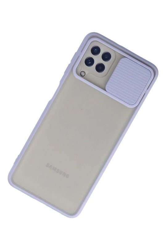 Samsung Galaxy A22 Palm Buzlu Kamera Sürgülü Silikon Kılıf - Lila 3