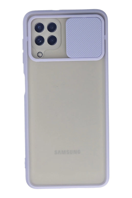 Samsung Galaxy A22 Palm Buzlu Kamera Sürgülü Silikon Kılıf - Lila