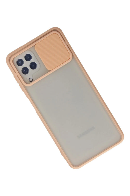 Samsung Galaxy A22 Palm Buzlu Kamera Sürgülü Silikon Kılıf - Pembe 3