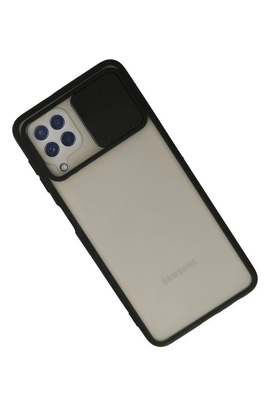 Samsung Galaxy A22 Palm Buzlu Kamera Sürgülü Silikon Kılıf - Siyah 3