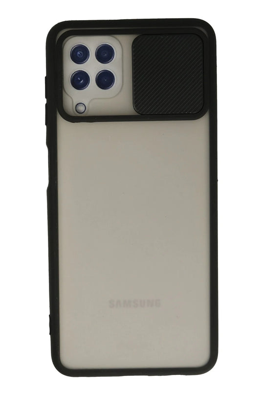 Samsung Galaxy A22 Palm Buzlu Kamera Sürgülü Silikon Kılıf - Siyah