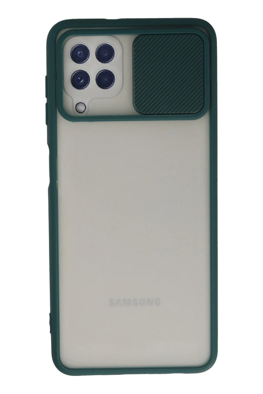 Samsung Galaxy A22 Palm Buzlu Kamera Sürgülü Silikon Kılıf - Yeşil