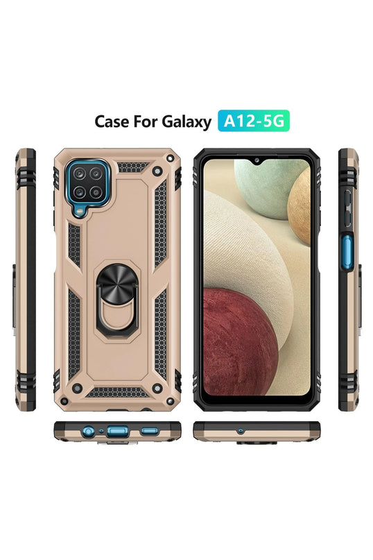 Samsung Galaxy A22 Sofya Yüzüklü Silikon Kapak Kılıf - Gold 3