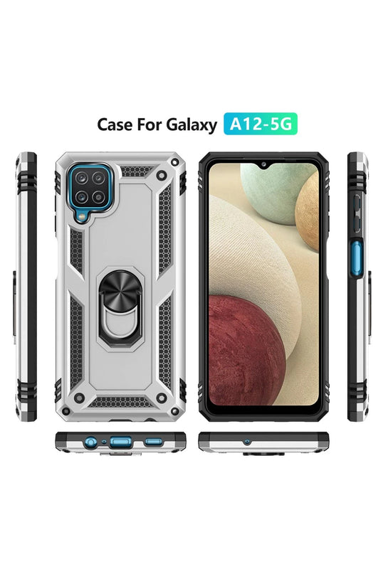 Samsung Galaxy A22 Sofya Yüzüklü Silikon Kapak Kılıf - Gümüş 3
